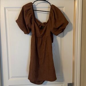 Brown Puff Sleeve Dress